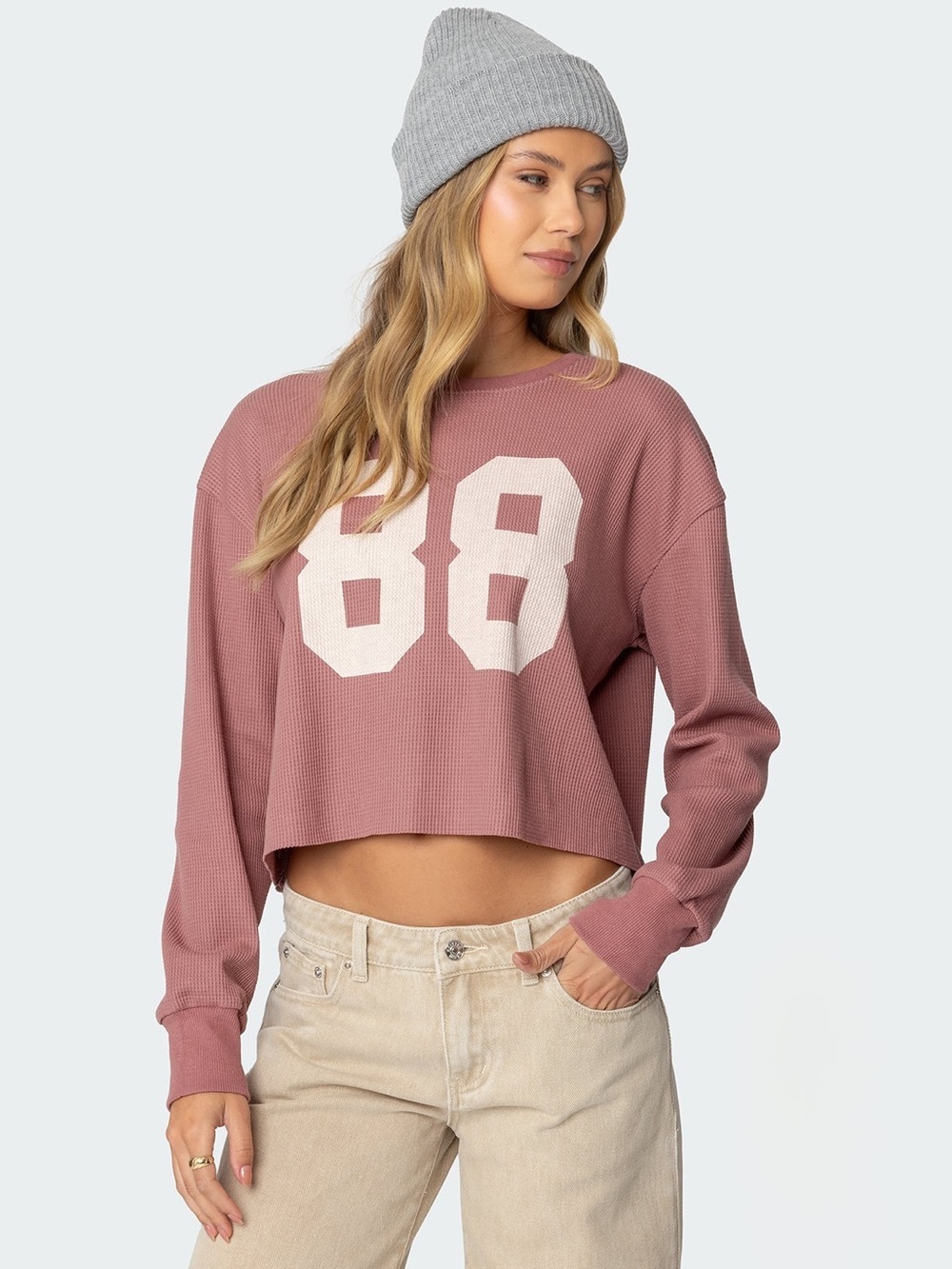 Edikted 88 Waffle Long Sleeve T Shirt in Mauve Women’s Size Small NWT
